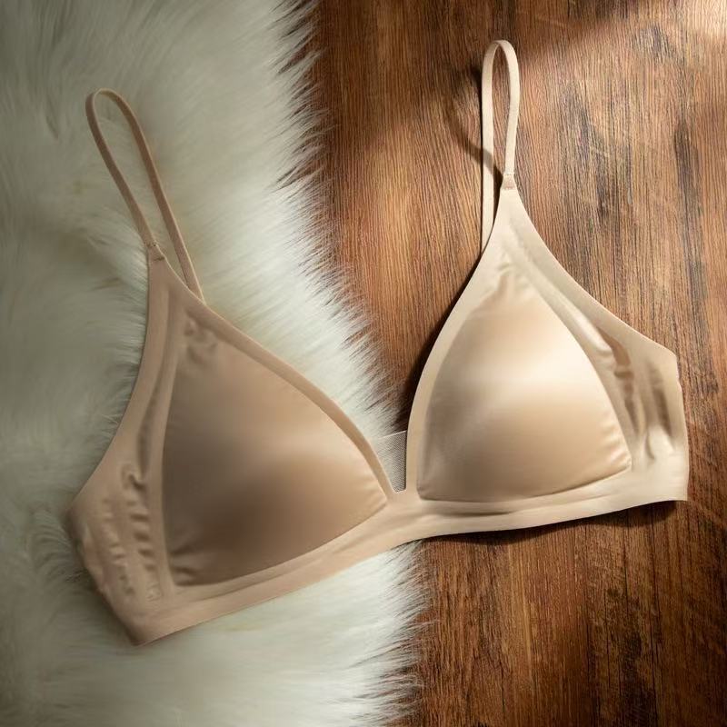 Cynl Milk Forged French Deep V Neck Intimates Summer Spaghetti Straps Seamless Triangle Cup Small Breast No Rims Thin Bra - Image 1