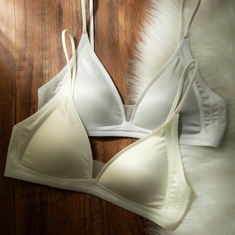 Cynl Milk Forged French Deep V Neck Intimates Summer Spaghetti Straps Seamless Triangle Cup Small Breast No Rims Thin Bra - Image 3