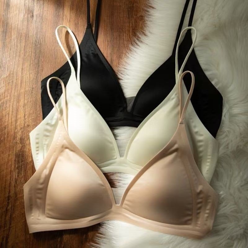 Cynl Milk Forged French Deep V Neck Intimates Summer Spaghetti Straps Seamless Triangle Cup Small Breast No Rims Thin Bra - Image 2
