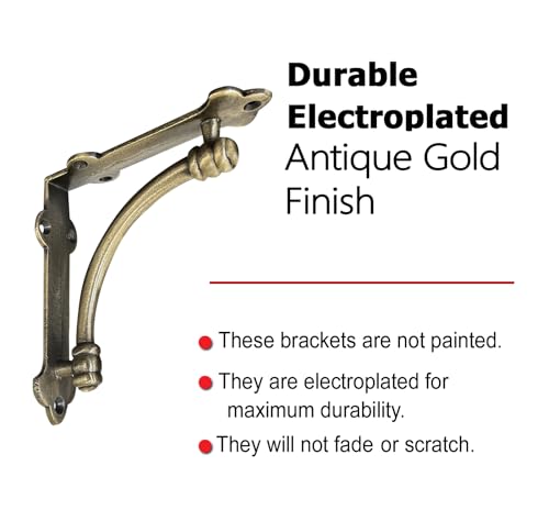 NACH Decorative Shelf Brackets, 4 Pack of 5.5 x 1.2 x 5.5 inch Gold Brackets - Cast Iron Shelf Brackets for Mounting - Half Round Style Decorative Brackets - Image 5