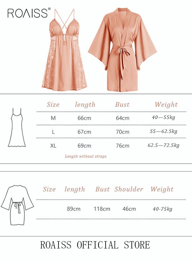 roaiss - 2 Piece Nightgown Set Women's Sweet Halter Nightdress Lingerie Sleepwear Home Dress Set Romantic Elegant Pajamas Ladies Spring Autumn Robe Loungewear - Image 1