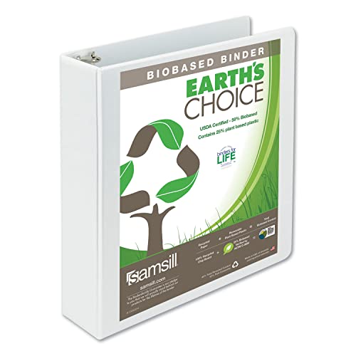 Samsill Earth’s Choice Biobased Durable 3 Ring View Binder, 2 Inch Round Ring, Up to 25% Plant Based Plastic, USDA Certified Biobased, White - Image 1