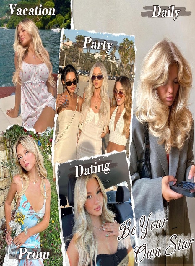 BARSDAR Long Blonde Wig with Fringe, 66 cm Long Wavy Layered Wigs for Women, Synthetic Hair Wigs, Butterfly, Natural Look, Daily Party, Halloween, Blonde Mixed - Image 4