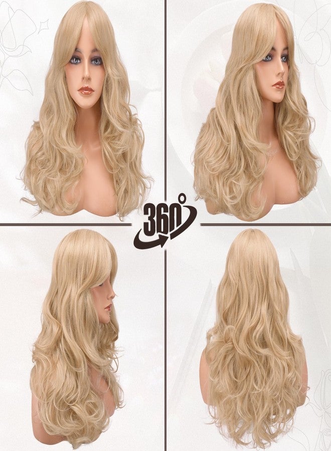 BARSDAR Long Blonde Wig with Fringe, 66 cm Long Wavy Layered Wigs for Women, Synthetic Hair Wigs, Butterfly, Natural Look, Daily Party, Halloween, Blonde Mixed - Image 5