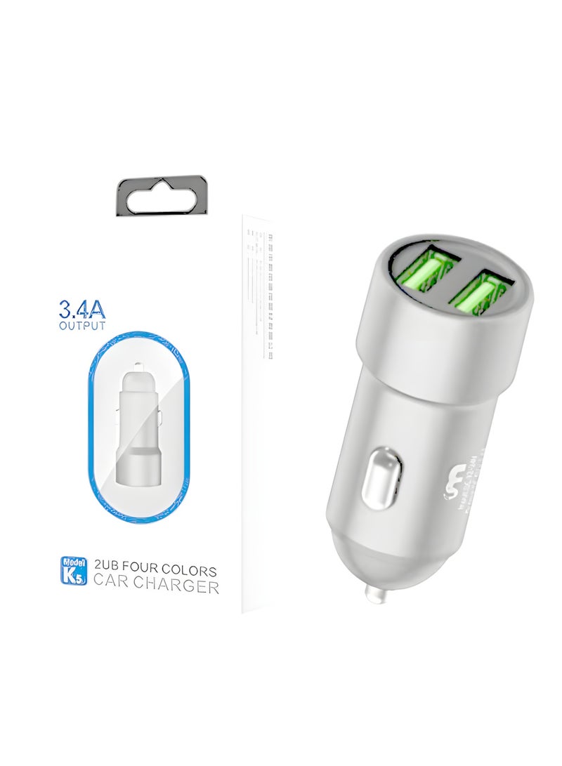 Peston Super Fast Car Charger 3.4A Fast Charge Dual Port USB Car Power Converter Metal Car Charging Head for I Phone HUAWEI XIAO VIVO All Phone Models - Image 1