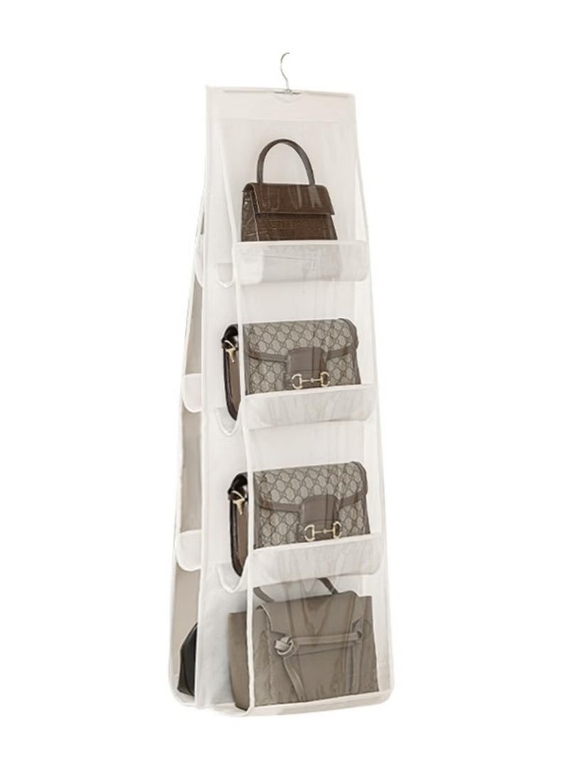 Handbag Hanging Organizer with 8 Pockets, Foldable Oxford Cloth Hanging Purse Organizer, Handbag Storage Hanger Closet Organizer for Family Closet Bedroom (White)  - Image 1