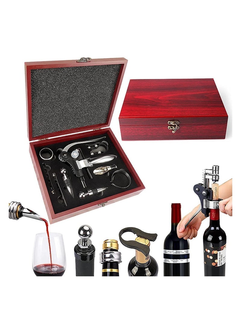 SYOSI Wine Opener Set Rabbit Type with Wine Stoppers, Drip Ring, Foil Cutter and Extra Corkscrew Premium All-In-One Wine Bottle Opener Kit Elegant Cherry Gift Wood Case - Image 1