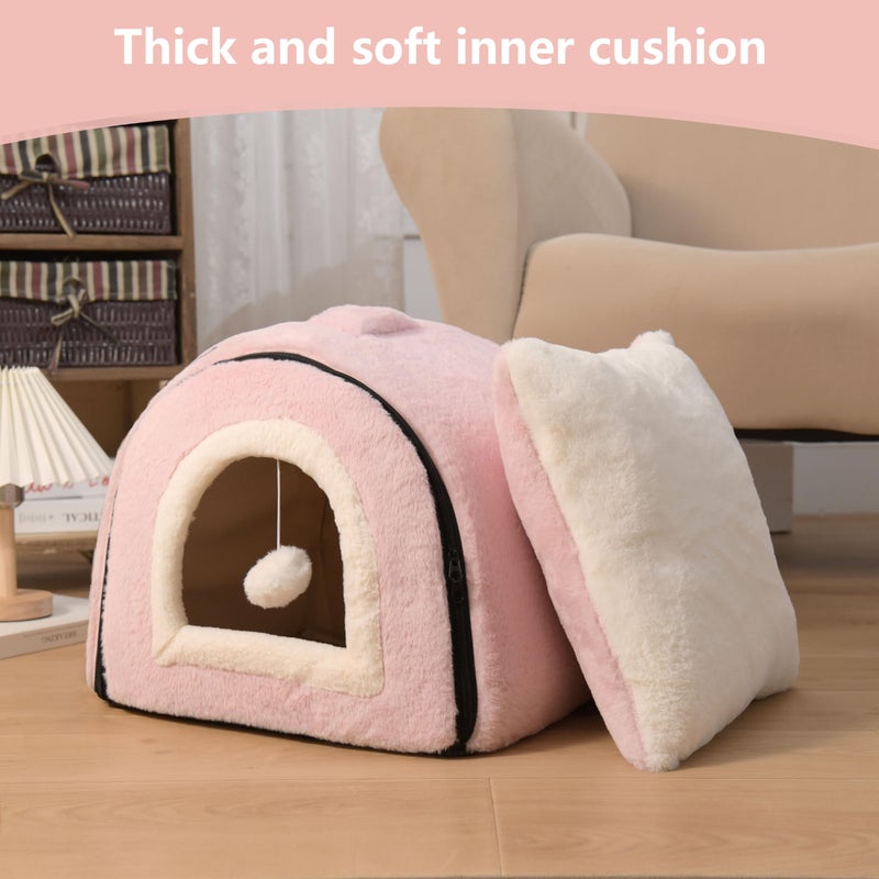 OMIVIER Cat Bed for Indoor Catsï¼ŒFoldable cat caveï¼ŒAnti-Slip & Water-Resistant Bottomï¼Œcat Houses for Indoor Cats or Small Dogs, Kitten Tent, Rabbit Bedï¼Œ2 in 1 pet Bed (Pink) - Image 4