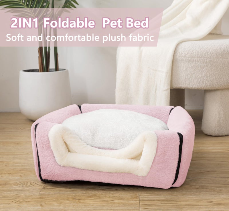 OMIVIER Cat Bed for Indoor Catsï¼ŒFoldable cat caveï¼ŒAnti-Slip & Water-Resistant Bottomï¼Œcat Houses for Indoor Cats or Small Dogs, Kitten Tent, Rabbit Bedï¼Œ2 in 1 pet Bed (Pink) - Image 3