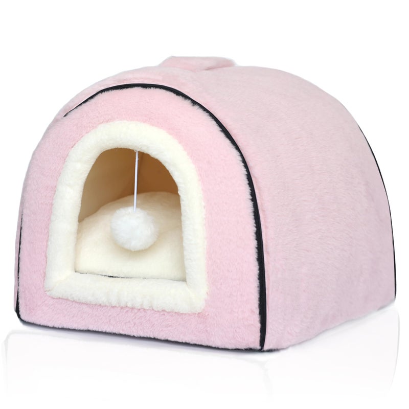 OMIVIER Cat Bed for Indoor Catsï¼ŒFoldable cat caveï¼ŒAnti-Slip & Water-Resistant Bottomï¼Œcat Houses for Indoor Cats or Small Dogs, Kitten Tent, Rabbit Bedï¼Œ2 in 1 pet Bed (Pink) - Image 1
