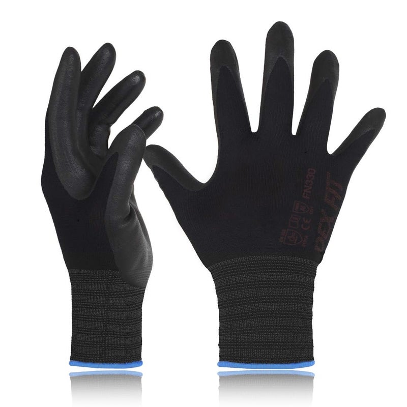 DEX FIT Nitrile Work Gloves FN330, 3D-Comfort Stretchy Fit, Firm Grip, Thin & Lightweight, Touch-Screen Compatible, Durable, Breathable & Cool, Machine Washable; Black L (9) 3 Pairs - Image 1