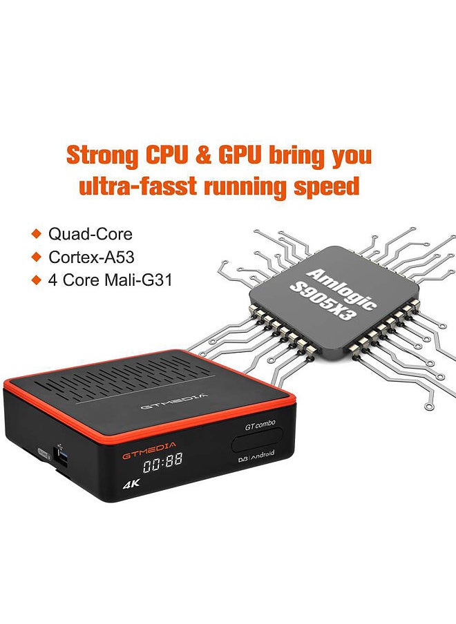 Gtmedia - GTMEDIA GT COMBO جهاز استقبال صندوق التلفزيون الذكي أندرويد 9.0 2 جيجابايت + 16 جيجابايت 4K مشغل الوسائط جهاز استقبال بث الفيديو الرقمي يدعم 2.4G/5G واي فاي ثنائي النطاق - Image 1