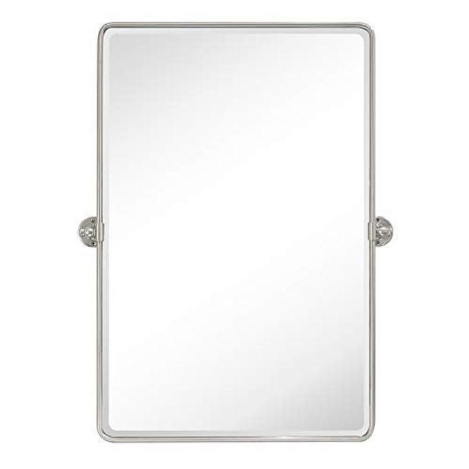TEHOME 27 X 35'' Farmhouse Brush Nickel Metal Framed Pivot Rectangle Bathroom Mirror Tilting Beveled Vanity Mirrors For Wall - Image 2