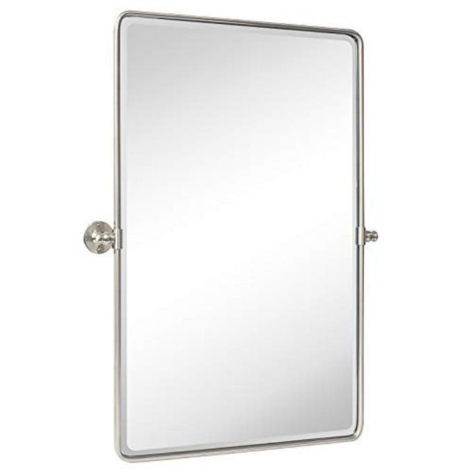 TEHOME 27 X 35'' Farmhouse Brush Nickel Metal Framed Pivot Rectangle Bathroom Mirror Tilting Beveled Vanity Mirrors For Wall - Image 1