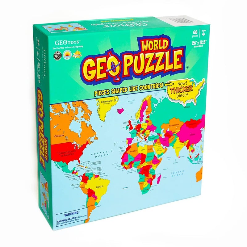 GeoToys - GeoPuzzle World - Educational Kid Toys for Boys and Girls  68 Piece Geography Jigsaw Puzzle  Jumbo Size Kids Puzzle - Ages 4 and up - Image 1