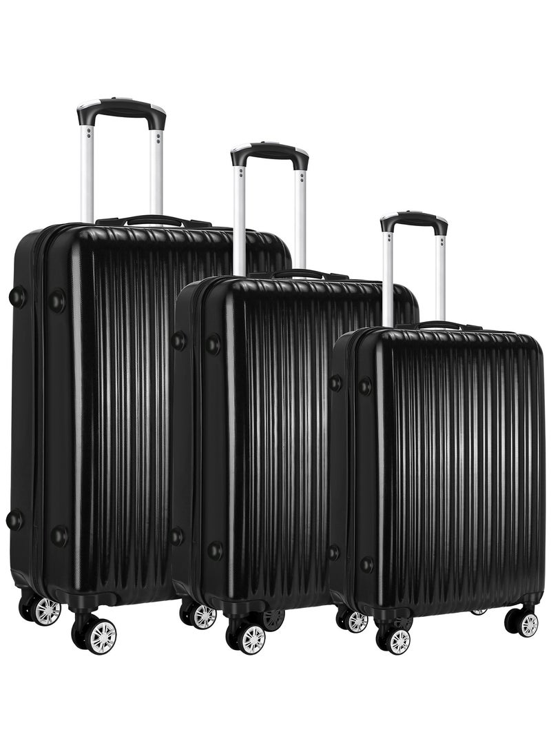 OHAHO Luggage Trolley 3 Piece Set Travel Luggage Sets for Men and Women 20inch/24inch/28inch ABS Material HardShell Suitcases with Spinner Wheels TSA Lock Scalable Trolley Luggage Bag (Black) - Image 1