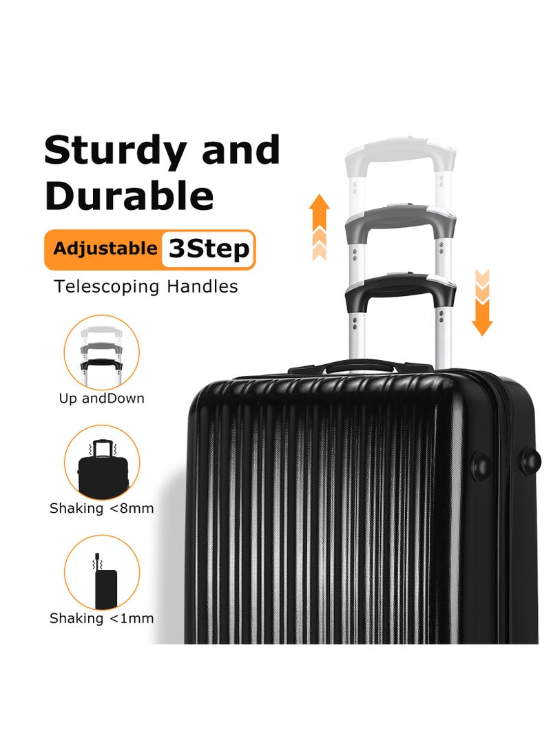 OHAHO Luggage Trolley 3 Piece Set Travel Luggage Sets for Men and Women 20inch/24inch/28inch ABS Material HardShell Suitcases with Spinner Wheels TSA Lock Scalable Trolley Luggage Bag (Black) - Image 4