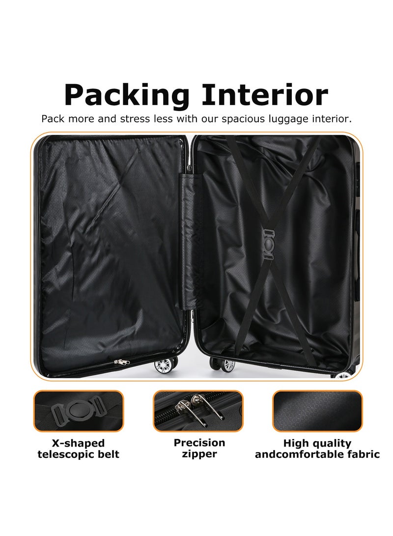 OHAHO Luggage Trolley 3 Piece Set Travel Luggage Sets for Men and Women 20inch/24inch/28inch ABS Material HardShell Suitcases with Spinner Wheels TSA Lock Scalable Trolley Luggage Bag (Black) - Image 3