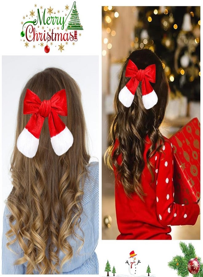 AIUPUOC Christmas Hair Bows for Women Red Hair Bow Clips Velvet Hair Bow Christmas Large Bow Clips Big Bows for Girls Xmas Party Gift Cute Furry Christmas Hair Accessories for Hair Decoration 1Pcs - Image 5