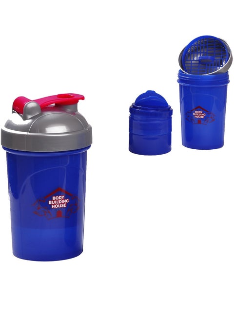 500ML Protein Powder Shaker Bottle with Storage Compartments 3-Layers, Blue