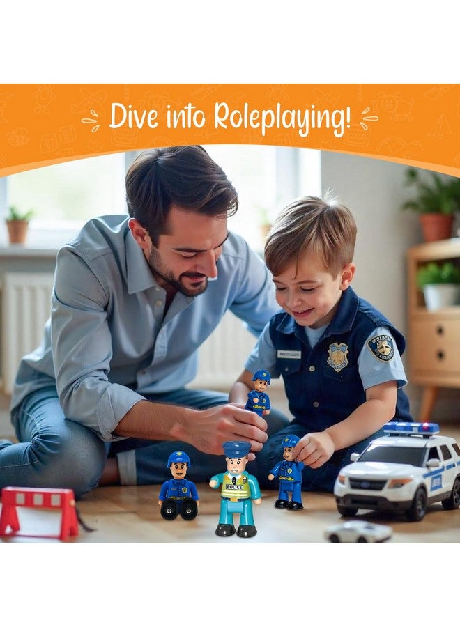 FUNERICA Police Officer Toy Figures- 4 Detailed Policeman & Police Chief - Imaginative Play Action Figures for Toddlers & Kids Roleplay - Little People Figurines - Mini Community Helpers - Image 2
