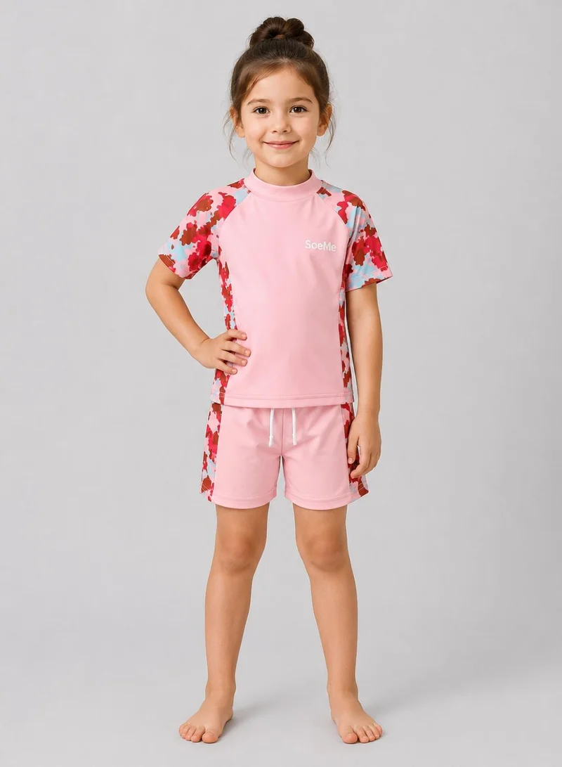 Babyqlo Girls Pink Camo Print Rash Guard Swim Set
