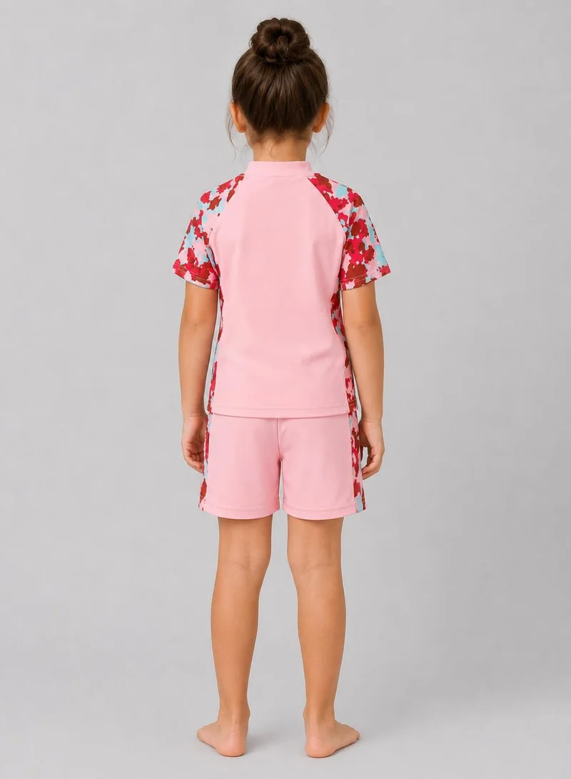 Babyqlo Girls Pink Camo Print Rash Guard Swim Set