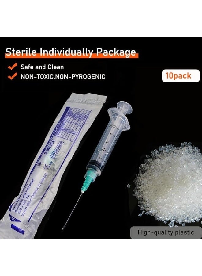 NEEDLES 10 Pack 5ml/cc Disposable Luer Lock Syringes with 21Ga 1.5 Inch Needles, Individually Sealed - Image 2