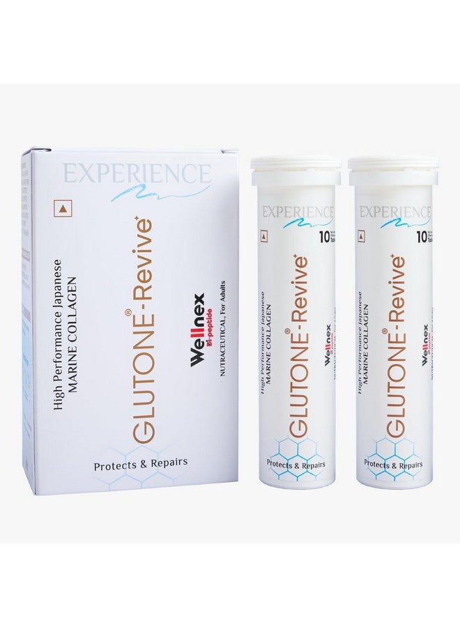 GLUTONE Glutone-Revive Effervescent Collagen Tablets - 2500 mg Wellnex Di-Peptide Marine Collagen|Supports Skin Hydration, Elasticity, Smooth Texture | For Men & Women | 20 Blueberry Flavour Tablets - Image 1