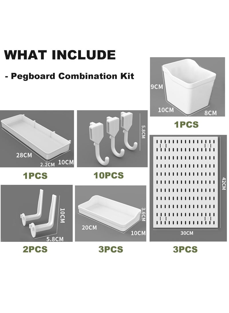 TAPIT Wall Mount Pegboard Combination Pegboard Wall Display Organizer Panels Kit with 20Pcs Accessory ABS Plastic Desk Pegboard Stand with Hooks for Bedroom Home Office Kitchen Bathroom Shelves  - Image 2