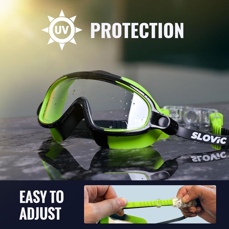 SLOVIC Swimming Goggles for Kids 10-14 Years [Green] | Swimming Pool Accessories for Kids | Anti-Fog & UV Protected Goggles for Boys & Girls | Swimming Glasses for Kids with Adjustable Straps - Image 5