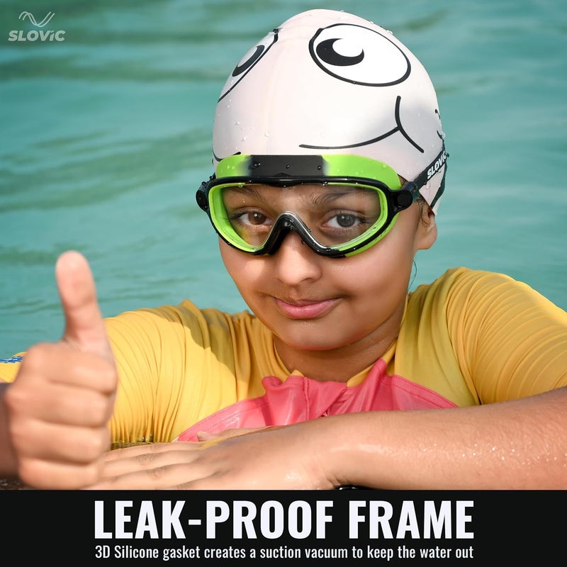 SLOVIC Swimming Goggles for Kids 10-14 Years [Green] | Swimming Pool Accessories for Kids | Anti-Fog & UV Protected Goggles for Boys & Girls | Swimming Glasses for Kids with Adjustable Straps - Image 2