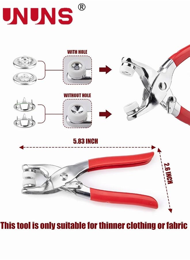 200-Sets Snap Fastener Kit Metal Snaps Buttons Set with Fastener Pliers Press Tool Kit Perfect for DIY Crafts Clothes Hats and Sewing
