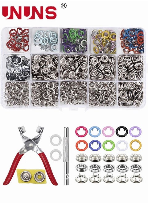 200-Sets Snap Fastener Kit Metal Snaps Buttons Set with Fastener Pliers Press Tool Kit Perfect for DIY Crafts Clothes Hats and Sewing
