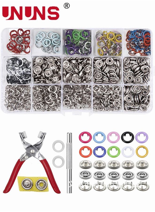 200-Sets Snap Fastener Kit Metal Snaps Buttons Set with Fastener Pliers Press Tool Kit Perfect for DIY Crafts Clothes Hats and Sewing