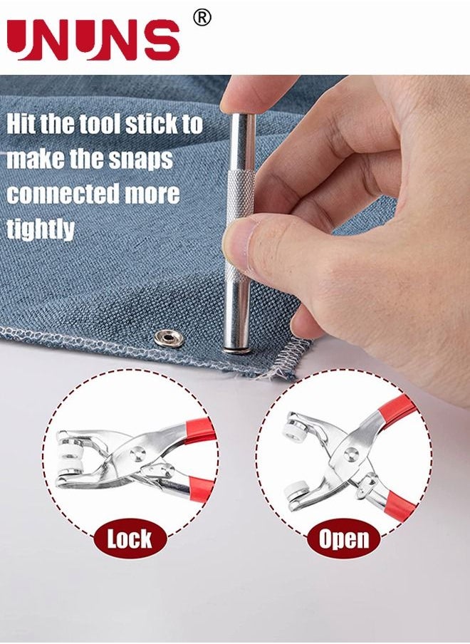 200-Sets Snap Fastener Kit Metal Snaps Buttons Set with Fastener Pliers Press Tool Kit Perfect for DIY Crafts Clothes Hats and Sewing