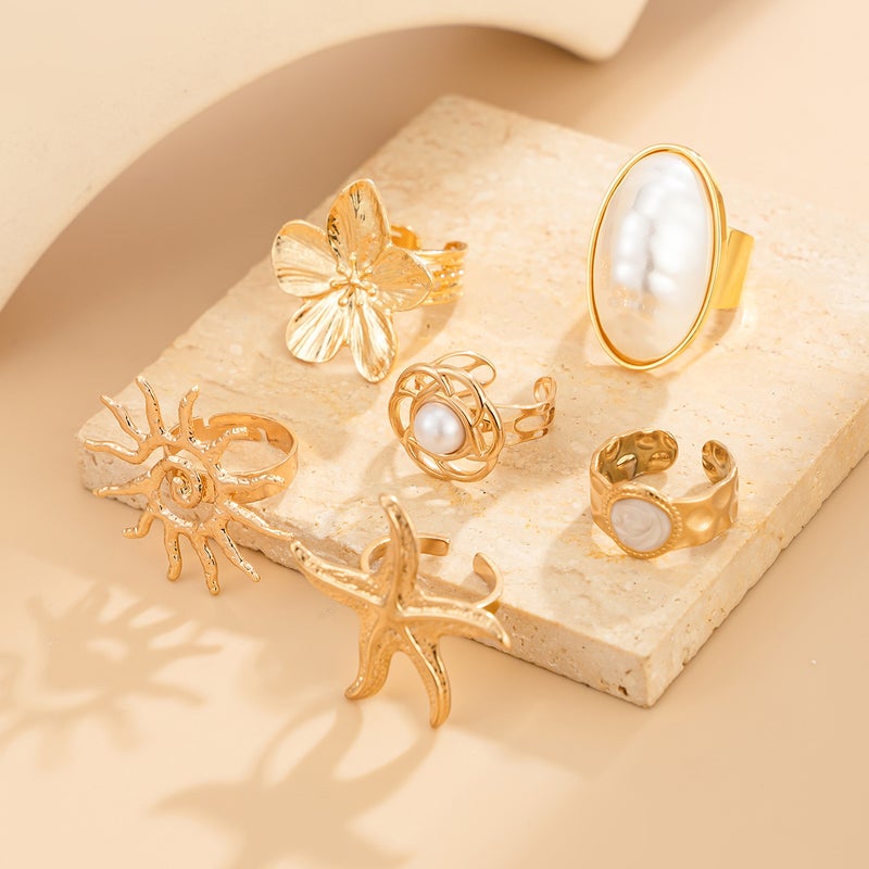 SHIXIN European and American Cross-Border Accessories: Sweet Ins Pink Drip Oil Flower Ring, Stackable Irregular Starfish Open Ring - Image 4