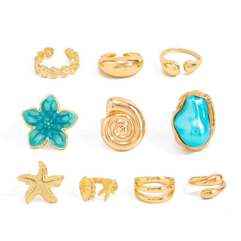 SHIXIN European and American Cross-Border Accessories: Sweet Ins Pink Drip Oil Flower Ring, Stackable Irregular Starfish Open Ring - Image 5