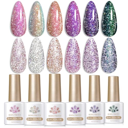 Born Pretty Reflective Glitter Gel Nail Polish Shimmer Sequins Sparkly Shiny Disco DJ Glitter Sequins Nail Polish 6PCS 7ML - Image 1
