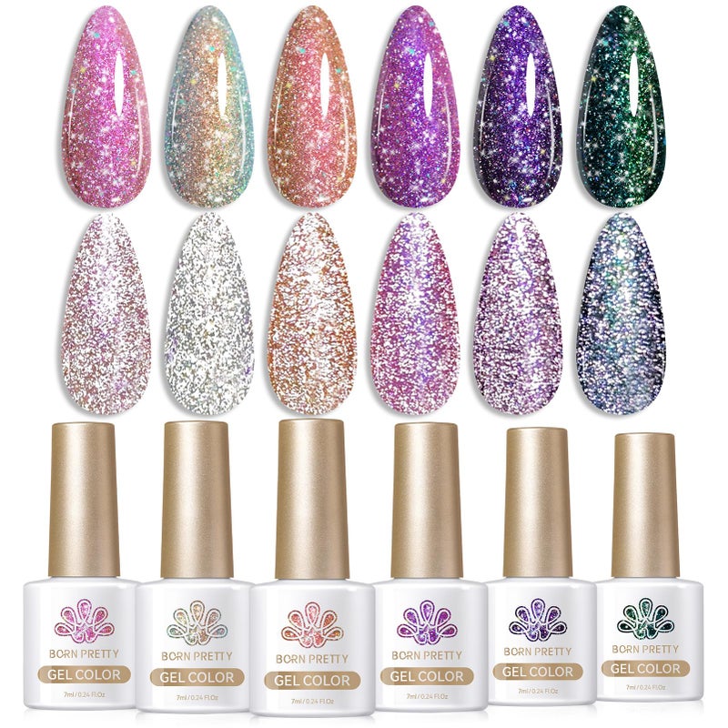 Born Pretty Reflective Glitter Gel Nail Polish Shimmer Sequins Sparkly Shiny Disco DJ Glitter Sequins Nail Polish 6PCS 7ML - Image 2