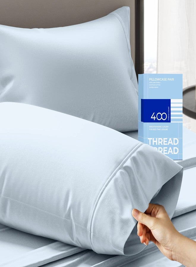 THREAD SPREAD أغطية وسائد قطنية 100% من ثريد سبريد، مقاس قياسي/كوين، طقم من قطعتين - 400 خيط، أغطية وسائد قطنية فائقة النعومة بنسيج ساتان بارد للنوم، طقم من غطاءين للوسائد (أزرق فاتح) - Image 1