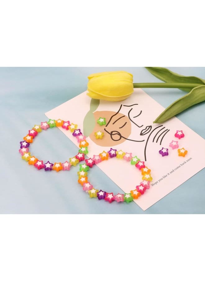 Generic - 4x7mm 120Pcs Colorful Acrylic White Star Shaped Round Beads Flat Back Disc Coin Pony Loose Beads with Elastic Cord String for DIY Word Message Bracelet Jewelry Making - Image 1