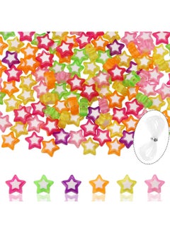 4x7mm 120Pcs Colorful Acrylic White Star Shaped Round Beads Flat Back Disc Coin Pony Loose Beads with Elastic Cord String for DIY Word Message Bracelet Jewelry Making