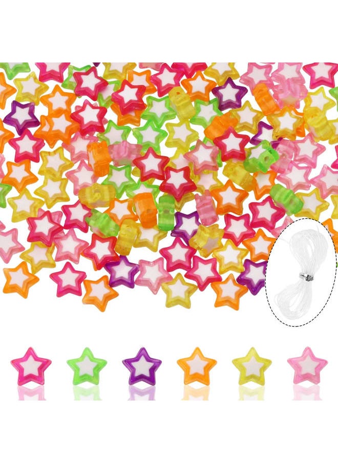 Generic - 4x7mm 120Pcs Colorful Acrylic White Star Shaped Round Beads Flat Back Disc Coin Pony Loose Beads with Elastic Cord String for DIY Word Message Bracelet Jewelry Making - Image 1