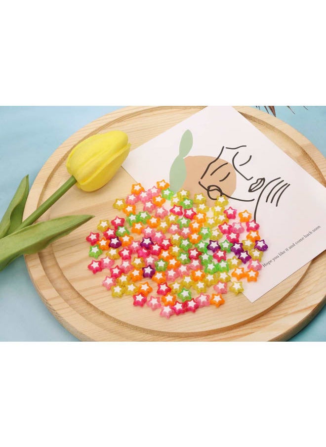 Generic - 4x7mm 120Pcs Colorful Acrylic White Star Shaped Round Beads Flat Back Disc Coin Pony Loose Beads with Elastic Cord String for DIY Word Message Bracelet Jewelry Making - Image 1