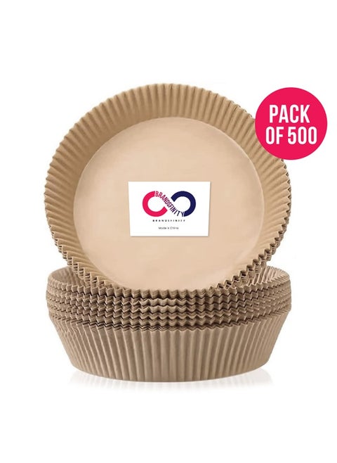 Round 500pcs Air Fryer Disposable Paper Round Food Grade Baking Paper Non Stick Parchment Paper for Air Fryer Liners 20cm/8inch, Light Brown