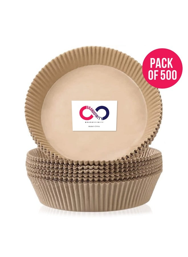 BRANDSFINITY Round 500pcs Air Fryer Disposable Paper Round Food Grade Baking Paper Non Stick Parchment Paper for Air Fryer Liners 20cm/8inch, Light Brown  - Image 1