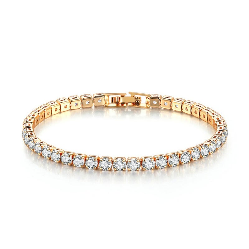 4.0 Zircon Full Diamond Tennis Bracelet for Women, Simple Geometric Style, Multi-Color