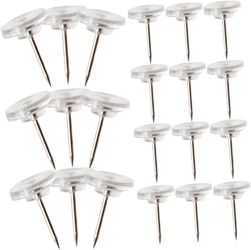 VILLCASE 200Pcs Clear Flat Thumb Tacks for Bulletin Boards Photos and Wall Art - Image 1