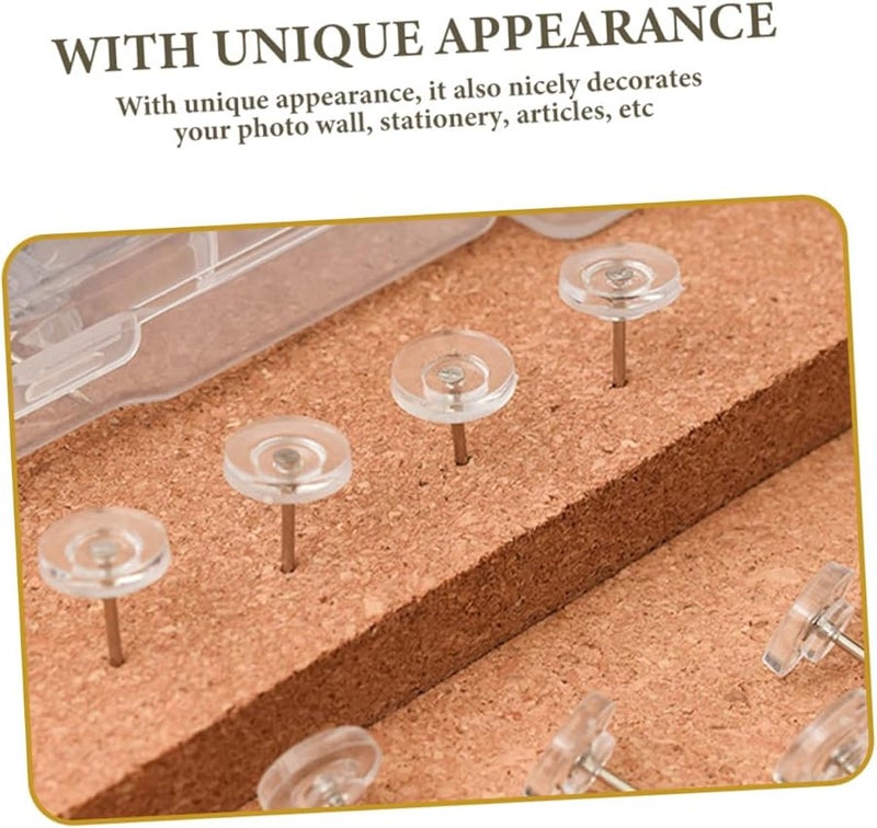 VILLCASE 200Pcs Clear Flat Thumb Tacks for Bulletin Boards Photos and Wall Art - Image 4